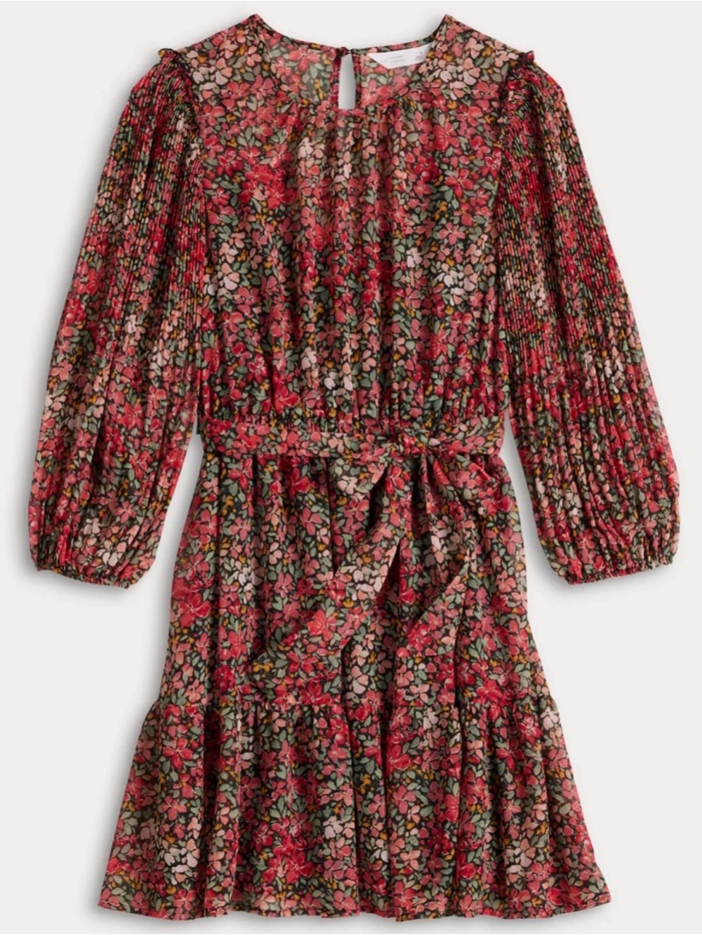 LC Lauren Conrad Pleated Sleeve Floral Mini Dress Red Pink S‎ Garden Party Boho